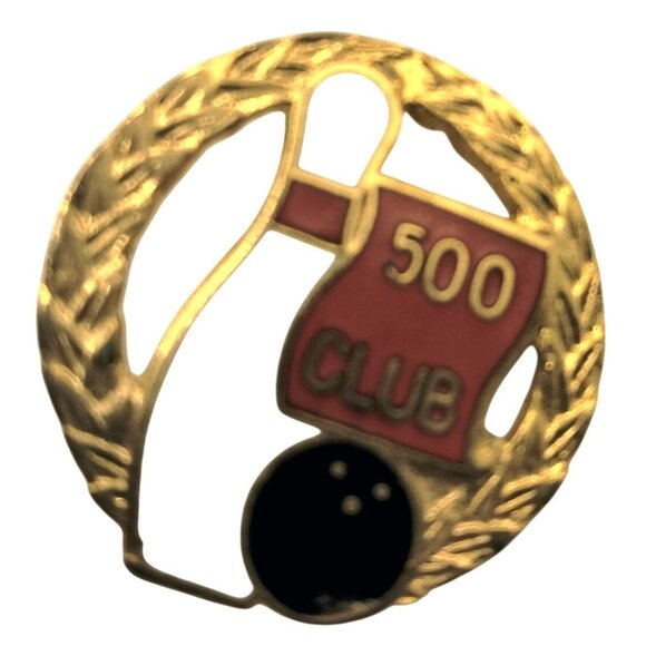 Vintage 500 Club Bowling Pin Enamel Gold Tone Lapel Pin Badge - Picture 2 of 5